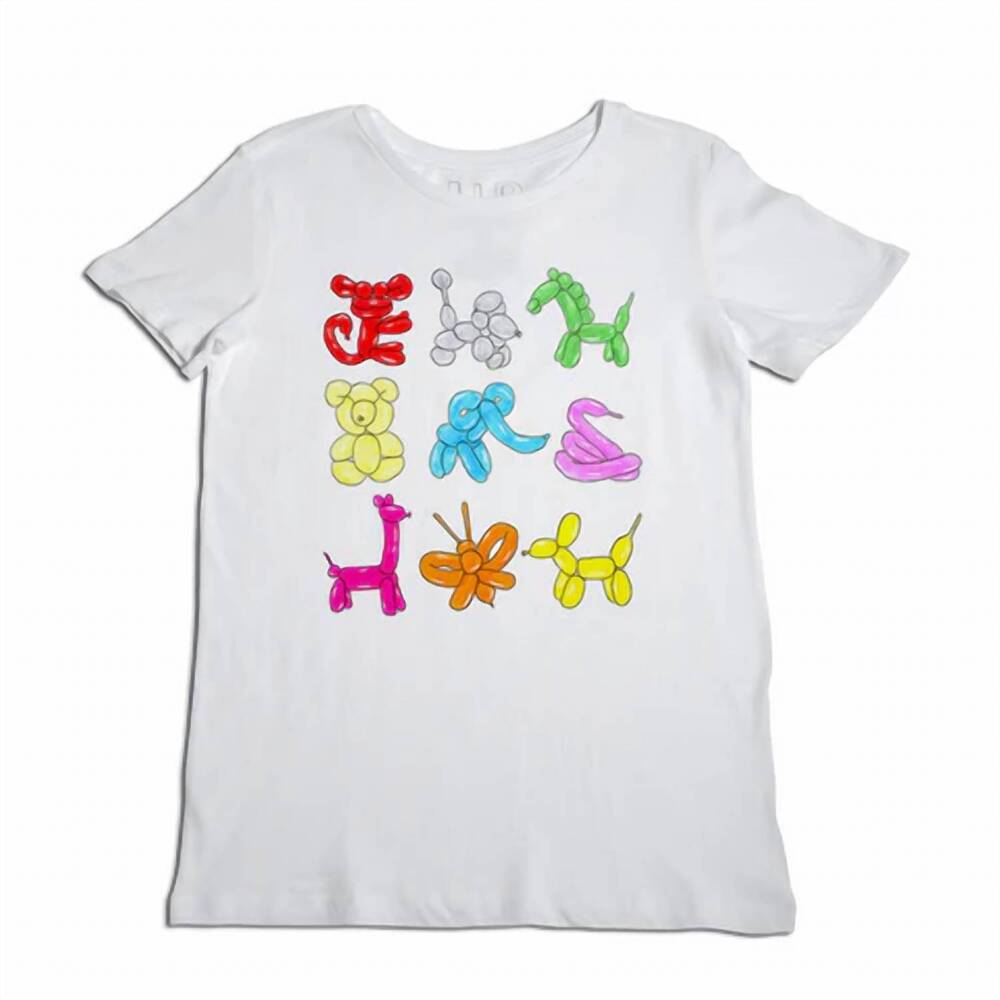 NEW UNFORTUNATE PORTRAIT women's balloon animals boyfriend tee in white